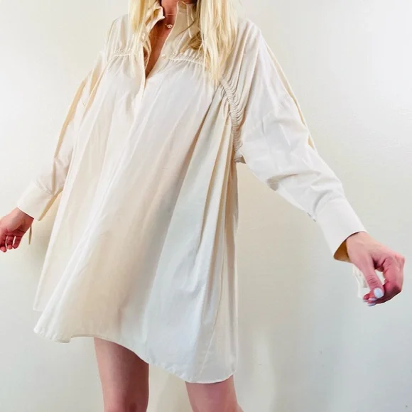 ruched shirt dress zara Sz S Zara tee shirt dress with side ruched drawstring ties, Women's Fashion, Dresses & Sets, Dresses on Carousell